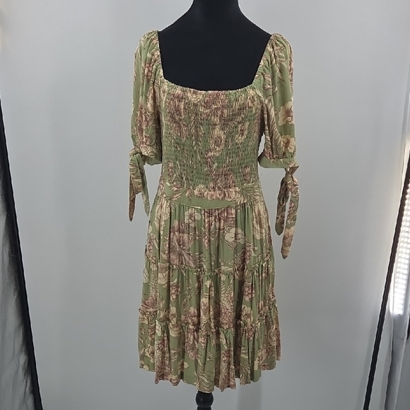 Aguabendita Green and Brown Floral Midi Dress With Pockets NWT - Picture 4 of 16